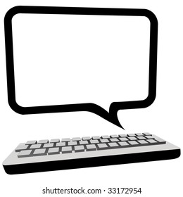 Type blog, email or other text in this speech bubble copyspace as a computer monitor above a keyboard.