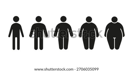Type body of people thin, normal and obese fat black icon set. Figure and size person, body index mass. Vector illustration