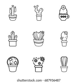 Type of cactus icons set. Outline set of 9 type of cactus vector icons for web isolated on white background