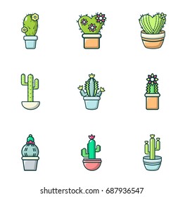 Type of cactus icons set. Outline set of 9 type of cactus vector icons for web isolated on white background