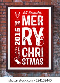 Type Christmas Design. Brick Wall Background.
