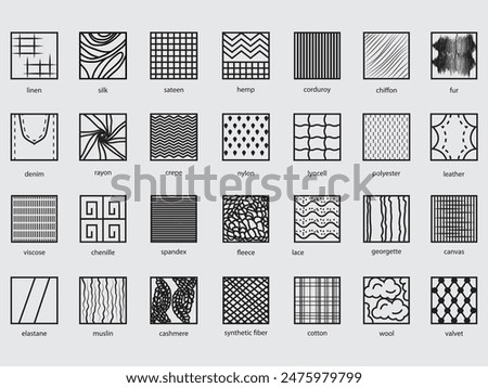 type of clothing fabric materials outline icon design.class of textile pictogram