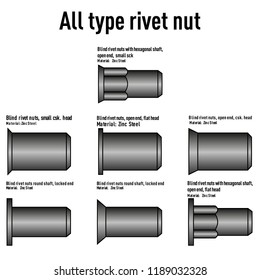 Type color rivets nuts from zinc steel.