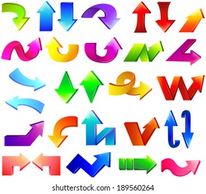 Type of colorful arrow sign symbol set icon, create by 3d vector