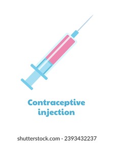 Tipo de concepto de anticoncepción. Inyección de anticonceptivos para mujeres. Educación sexual. Infografía médica. Plantilla y diseño. Dibujo vectorial plano de dibujos animados aislado en fondo blanco