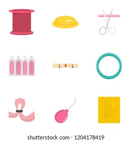 Type of contraception icon set. Flat set of 9 type of contraception vector icons for web design