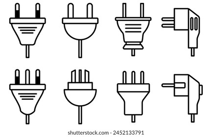 type of different electrical power plugs isolated 