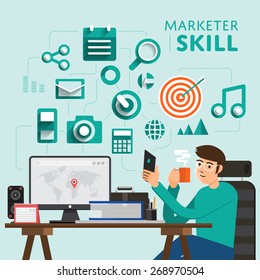 Type of digital marketing show skill icon for "Marketer".Vector Illustrate.