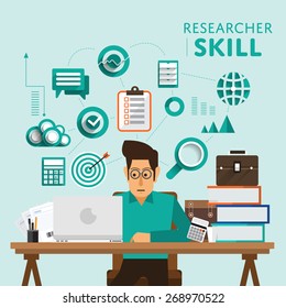 Type of digital marketing show skill icon for "Researcher".Vector Illustrate.