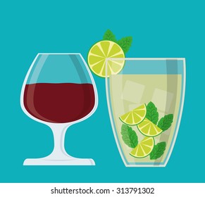 type of drink and his respective glass concept, vector illustration 10 eps graphic. 