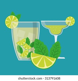 type of drink and his respective glass concept, vector illustration 10 eps graphic. 