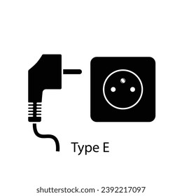 Type E plug and socket vector in silhouette style isolated on a white background. Outlet plug icon.