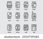 type of electrical circuit breaker outline icon symbol vector collection isoleated on background.mcb switchboard pictogram design