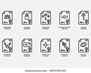 type of entertainment industry contract outline icon .media production agreement symbol pictogram isolated on white background