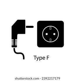 Type F plug and socket vector in silhouette style isolated on a white background. Outlet plug icon.