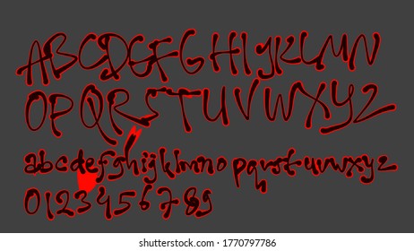 Type Face Font With Two Tone Color Isolated In Black. Horror Font Type.