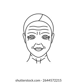 Type of facial aging icon: small wrinkled, line style, editable stroke. Aging skin illustration