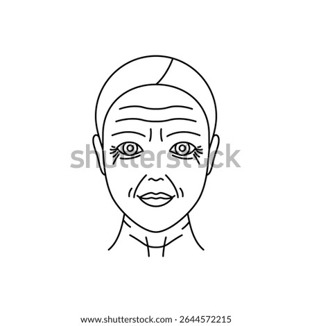 Type of facial aging icon: small wrinkled, line style, editable stroke. Aging skin illustration