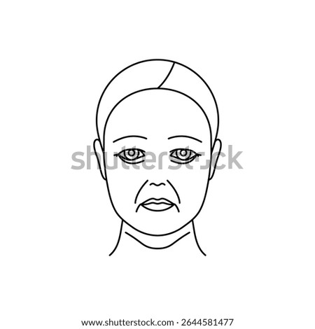 Type of facial aging: tired icon, line style, editable stroke. Women aging process illustration