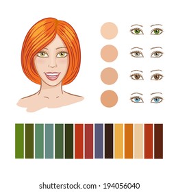 Type of femal style and colors. Women's portraits. Vector illustration, isolated.