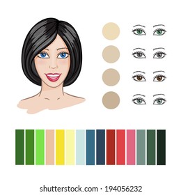 Type of femal style and colors. Women's portraits. Vector illustration, isolated.