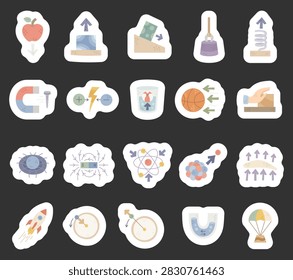 Type force physics set featuring gravity friction magnetism electricity buoyancy pressure tension elasticity thrust lift drag hydrostatics nuclear atom rocket