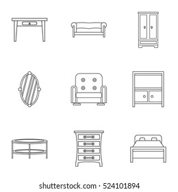 Type of furniture icons set. Outline illustration of 9 type of furniture vector icons for web