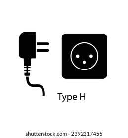 Type H plug and socket vector in silhouette style isolated on a white background. Outlet plug icon.