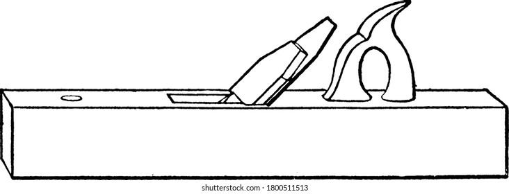 A type of hand plane that serves as a carpentry tool for paring, smoothing and finishing woodwork, using muscle power , vintage line drawing or engraving illustration.