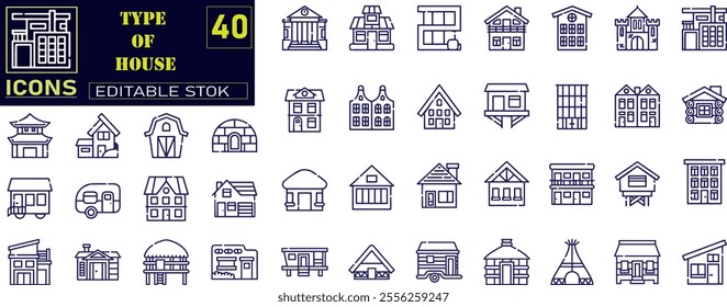 Type Houses icon. Detached House, Semi House, Bungalow icons .