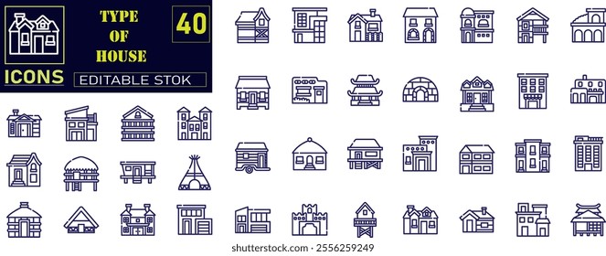 Type Houses icon. Detached House, Semi House, Bungalow icons .