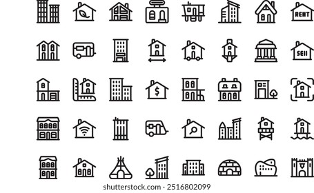 Type of houses icons pack High-Quality Vector Icons Collection with Editable Stroke. Ideal for Professional and Creative Projects.