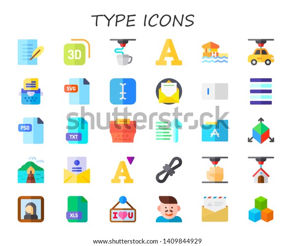 Type Icon Set 30 Flat Type Stock Vector Royalty Free 1409844929