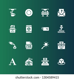 Type Icon Set. Collection Of 16 Filled Type Icons Included D, Typewriter, Bungalow, Font, Magic Tool, Psd, Letter, Gif