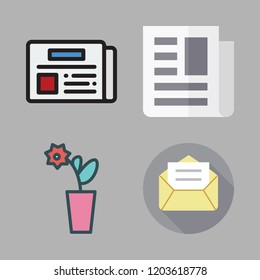 type icon set. vector set about letter, newspaper and flower icons set.