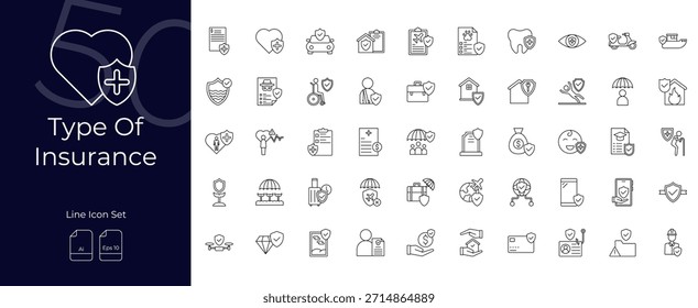 Type Of Insurance Line Editable Icons set