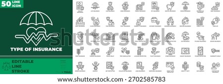 Type Of Insurance Line Editable Icons set