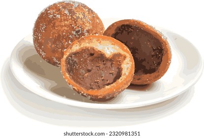 An doughnut is a type of Japanese doughnut that is filled with red bean paste. It combines anpan (sweet red bean bun), jam pan, creamy pan, curry bread. Powdered or sifted sugar is applied to the bun