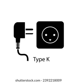 Type K plug and socket vector in silhouette style isolated on a white background. Outlet plug icon.