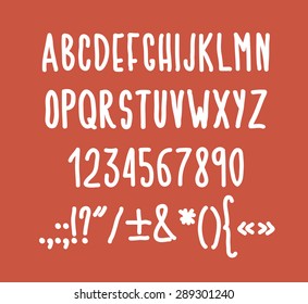 Type letters, numbers and punctuation marks Hand drawin alphabet handwritting abc vector font