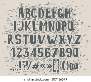 Type letters, numbers and punctuation marks Hand drawin alphabet handwritting abc vector font