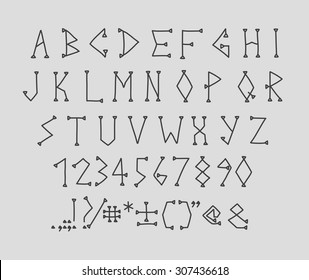 Type letters, numbers and punctuation marks Hand drawin alphabet handwritting abc vector modern font