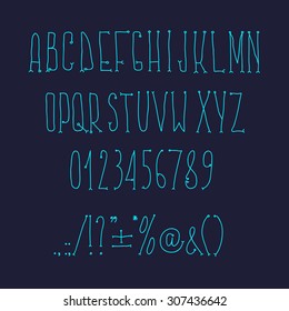 Type letters, numbers and punctuation marks Hand drawn alphabet handwriting abc vector modern font