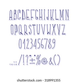 Type letters, numbers and punctuation marks Hand drawin alphabet handwritting abc vector modern font