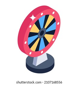 A type of lottery in casino, roulette wheel or wheel of fortune isometric icon

