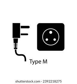 Type M plug and socket vector in silhouette style isolated on a white background. Outlet plug icon.