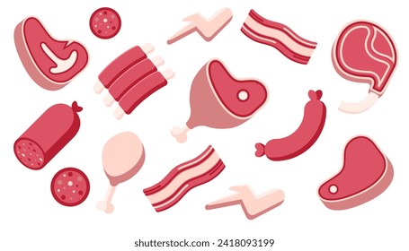 Type of meat product. Flat vector illustration of meat product.