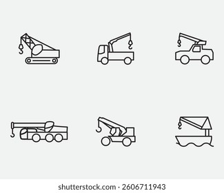 type of mobile crane outline icon.crane equipment thin line icons isolated on background