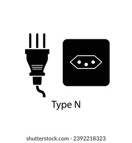 Type N plug and socket vector in silhouette style isolated on a white background. Outlet plug icon.