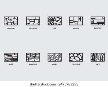 Art der Naturstein Wand Außenkontur Symbol Sammlungen.Wand Baumaterial bestehen aus Naturstein Vektor Symbol